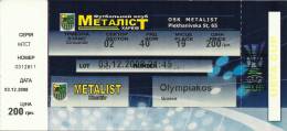 Metalist Kharkiv-Olympiakos UEFA Cup Football Match Ticket - Biglietti D'ingresso