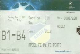 APOEL-Porto UEFA Champions League Football Match Ticket/stub - Biglietti D'ingresso