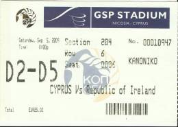 Cyprus-Republic Of Ireland FIFA World Cup Qualifying Round Football Match Ticket/stub - Eintrittskarten