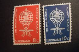 SURINAME 1962  NVPH 384/85   CONTRA MALARIA  MNH **  (SUR108-005) - Surinam ... - 1975