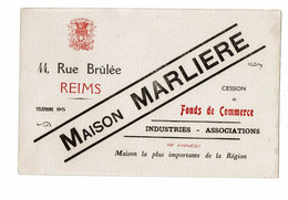 Buvard Maison MARLIERE Marlière Cession De Fonds De Commerce REIMS - Bank En Verzekering