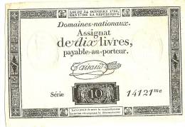 Assignats) SUP +  Domaine Nationaux - DIX LIVRES - N° 14121 - Du 24 Octobre 1792  - Signature : Taisaud - Assegnati