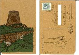 Nuraghe (Sardegna). Cartolina In Sughero Viaggiata 1979 (Renato Mattu Circonvallazione Quadrifoglio Pirri Cagliari Capre - Autres & Non Classés