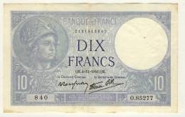 10  FRANCS  -  Type Minerve  -  04/12/1941  -  Fayette N° 7-30  - Uniquement 2 Trous D'épingle - 10 F 1916-1942 ''Minerve''