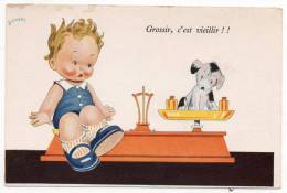 Enfant Avec Un Chien Sur Une Balance - Grossir, C'est Viellir !! - Illustrateur: Janser - Janser