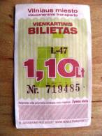 Transport Ticket Of Vilnius City, One Way Valid For Bus And Trolleybus - Europe