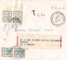 Lettre Ancenis 1971 Taxée 0,30 X 4 ( Griffe Nantes - R . P. 44-109 ) Pour Vertou - 1960-.... Covers & Documents