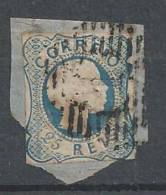 PORTUGAL - 1855-1856,  D. Pedro V. Cabelos Lisos.  25 R.   Tipo II, Az. Claro (sobre Fragmento)   (o)  MUNDIFIL  Nº 7 - Used Stamps