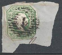 PORTUGAL - 1855-1856,  D. Pedro V. Cabelos Lisos.  50 R.   Verde Azul (sobre Fragmento)   (o)  MUNDIFIL  Nº 8a - Oblitérés