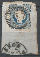 PORTUGAL - 1856-1858,  D. Pedro V. Cabelos Anelados.  25 R.   (L. Simples) (sobre Fragmento)  (o)  MUNDIFIL  Nº 11 - Used Stamps