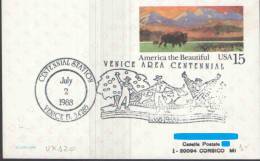 USA AMERICA THE BEAUTIFUL AMERICAN BUFFALO AND PRAIRIE C. 15 28.MAR.1988 - CANCEL.: CENTENNAIL STATION VENICE FL UX120 - 1981-00