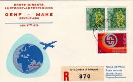 GENEVE  /  MAHE - Airport  -  Cover _ Lettera - First Flight Covers