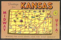 KANSAS USA Map Osborne Russel Hays Syracuse Tribune Toplka Newton Concordia Chanute Winfield....1962 - Other & Unclassified