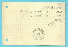 Dokument  "Timbres à 1,75 Fr ..à 0,70 Fr " Met Stempel ANDENNE Op 4/11/1935 - Volantini Postali