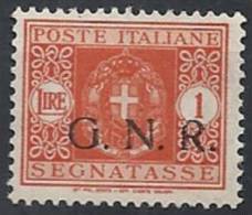 1944 RSI GNR BRESCIA SEGNATASSE 1 LIRA MNH ** VARIETà - RSI149-3 - Taxe