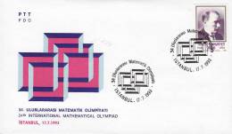 Turkey Sonderstempel 1993 Cover Brief 34th International Mathematical Olympiad Ataturk Stamp - Lettres & Documents