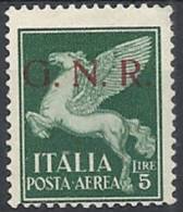 1944 RSI GNR BRESCIA II TIRATURA POSTA AEREA 5 LIRE MNH ** - RSI133 - Posta Aerea