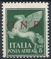 1944 RSI GNR BRESCIA II TIRATURA POSTA AEREA 5 LIRE MNH ** - RSI133-2 - Poste Aérienne