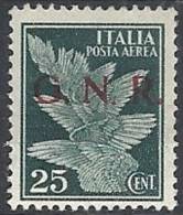 1944 RSI GNR BRESCIA II TIRATURA POSTA AEREA 25 CENT MH * VARIETà - RSI134 - Airmail