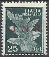 1944 RSI GNR BRESCIA II TIRATURA POSTA AEREA 25 CENT MNH ** VARIETà - RSI134 - Posta Aerea