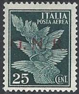 1944 RSI GNR BRESCIA I TIRATURA POSTA AEREA 25 CENT MH * VARIETà - RSI135 - Luftpost