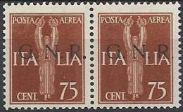 1944 RSI GNR BRESCIA II TIRATURA POSTA AEREA 75 CENT MNH ** VARIETà - RSI135-3 - Airmail