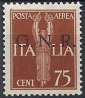 1944 RSI GNR BRESCIA II TIRATURA POSTA AEREA 75 CENT MNH ** VARIETà - RSI135-4 - Poste Aérienne