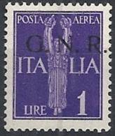 1944 RSI GNR BRESCIA I TIRATURA POSTA AEREA 1 LIRA MNH ** VARIETà - RSI136 - Luftpost