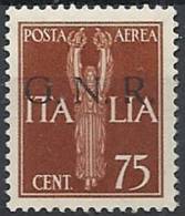 1944 RSI GNR BRESCIA I TIRATURA POSTA AEREA 75 CENT MNH ** VARIETà - RSI136 - Airmail