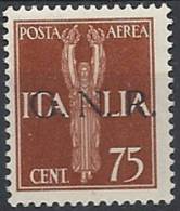 1944 RSI GNR BRESCIA I TIRATURA POSTA AEREA 75 CENT MNH ** VARIETà - RSI136-2 - Correo Aéreo