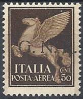 1944 RSI GNR BRESCIA I TIRATURA POSTA AEREA 50 CENT MNH ** VARIETà - RSI136-3 - Airmail