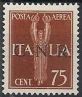 1944 RSI GNR BRESCIA I TIRATURA POSTA AEREA 75 CENT MNH ** VARIETà - RSI136-3 - Correo Aéreo