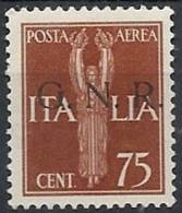 1944 RSI GNR BRESCIA I TIRATURA POSTA AEREA 75 CENT MNH ** VARIETà - RSI136-4 - Correo Aéreo