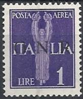 1944 RSI GNR BRESCIA I TIRATURA POSTA AEREA 1 LIRA MNH ** VARIETà - RSI136-3 - Poste Aérienne