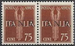 1944 RSI GNR BRESCIA I TIRATURA POSTA AEREA 75 CENT MNH ** VARIETà - RSI137 - Airmail