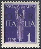 1944 RSI GNR BRESCIA I TIRATURA POSTA AEREA 1 LIRA MH * VARIETà - RSI137 - Airmail