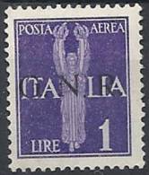 1944 RSI GNR BRESCIA I TIRATURA POSTA AEREA 1 LIRA MNH ** VARIETà - RSI137 - Airmail