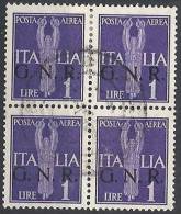 1944 RSI GNR VERONA USATO POSTA AEREA 1 LIRA QUARTINA - RSI129 - Poste Aérienne