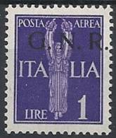 1944 RSI GNR VERONA POSTA AEREA 1 LIRA MNH ** VARIETà - RSI129 - Airmail