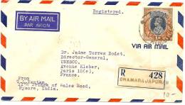 LBL13/2 - INDE - LETTRE AVION RECOMMANDEE 2/9/1949 - Lettres & Documents