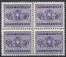 1944 RSI GNR BRESCIA I TIRATURA SEGNATASSE 50 CENT MNH ** QUARTINA - RSI113 - Portomarken
