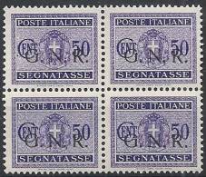 1944 RSI GNR BRESCIA I TIRATURA SEGNATASSE 50 CENT MNH ** QUARTINA - RSI113 - Segnatasse