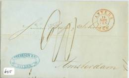 KOMPLETE VOUWBRIEF HANDGESCHREVEN Uit 1854 Van ANVERS BELGIE Naar AMSTERDAM (6415) - Lettres & Documents