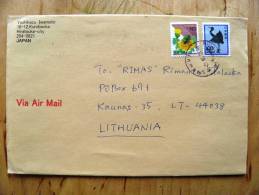 Cover Sent From Japan To Lithuania, Animals Bird Insect - Briefe U. Dokumente