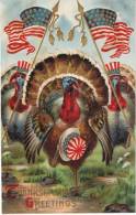 Thanksgiving, Patriotic Turkey, US Flag C1900s Vintage Embossed Postcard - Giorno Del Ringraziamento