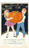 Thanksgiving Greetings Children Carry Pumpkin, C1920s Vintage Embossed Postcard - Giorno Del Ringraziamento