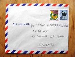 Cover Sent From Japan To Lithuania, Animals Bird Insect - Cartas & Documentos