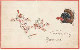 Thanksgiving Greetings Turkey Chases Clowns Harlequin, Music Score On Back, C1910s Vintage Postcard - Giorno Del Ringraziamento