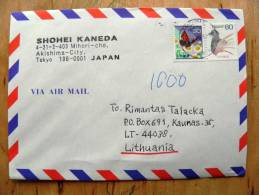 Cover Sent From Japan To Lithuania, Animals Bird Butterfly - Cartas & Documentos