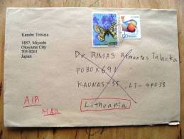 Cover Sent From Japan To Lithuania, 2012 Butterfly Animals Bird Duck - Storia Postale